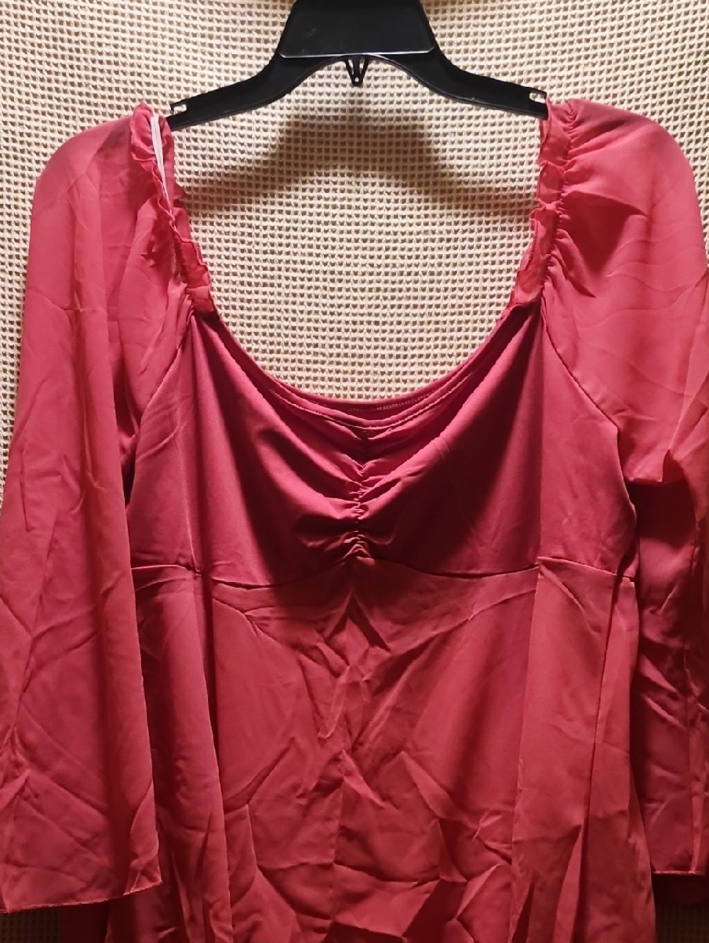 SHEIN Rose-Pink Long Sleeve Ruched Scoop Neck Tunic